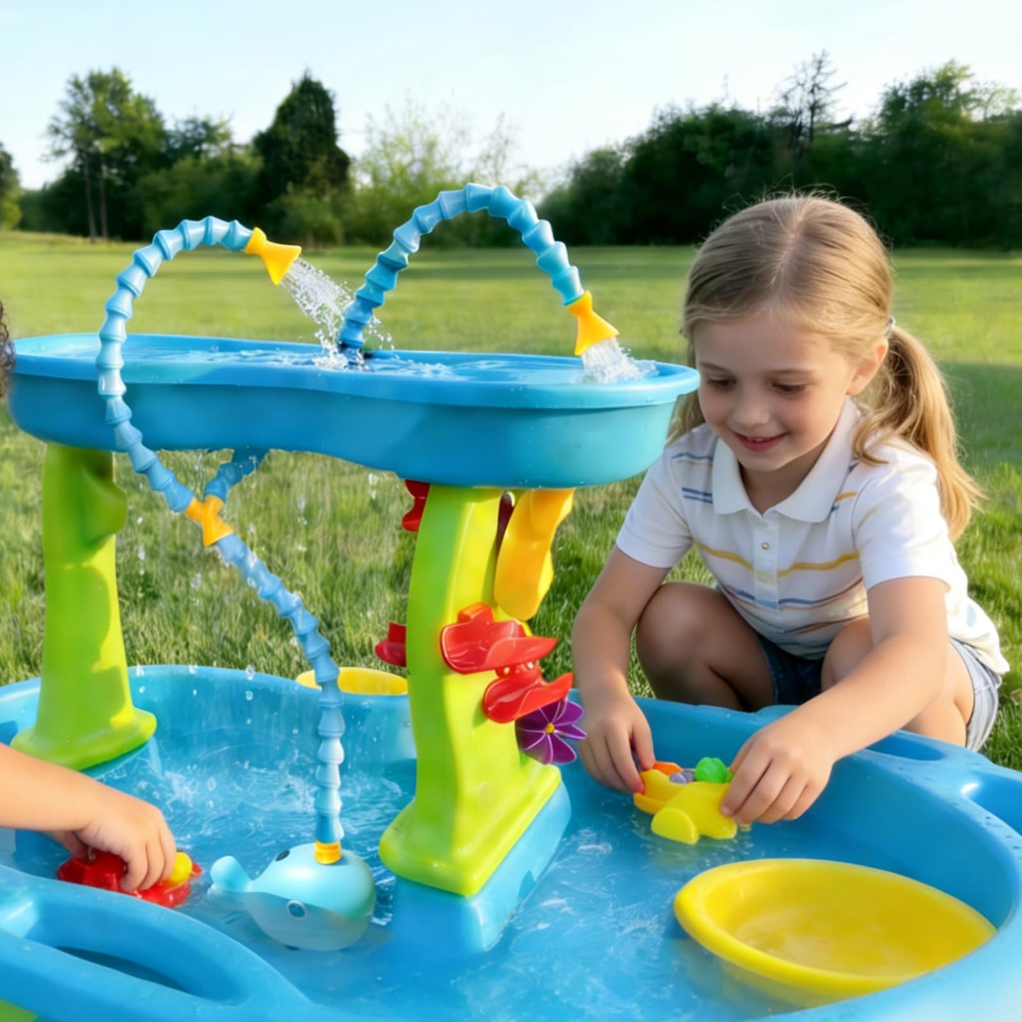 Water Table Pump(Huge Water Output), 3 Spray Modes, 4 Hours Non-Stop Fun IPX7 Waterproof, Outdoor Water Toys Outside Water Play Table Accessories