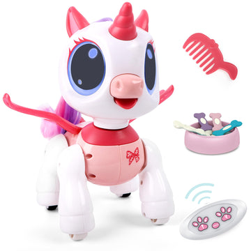SPRSHY Remote Control Unicorn for Girls - Companion Pet Toys Electronic Pink Pegasus,Music and Waking Robot Christmas Birthday for Children 3 4 5 6 7