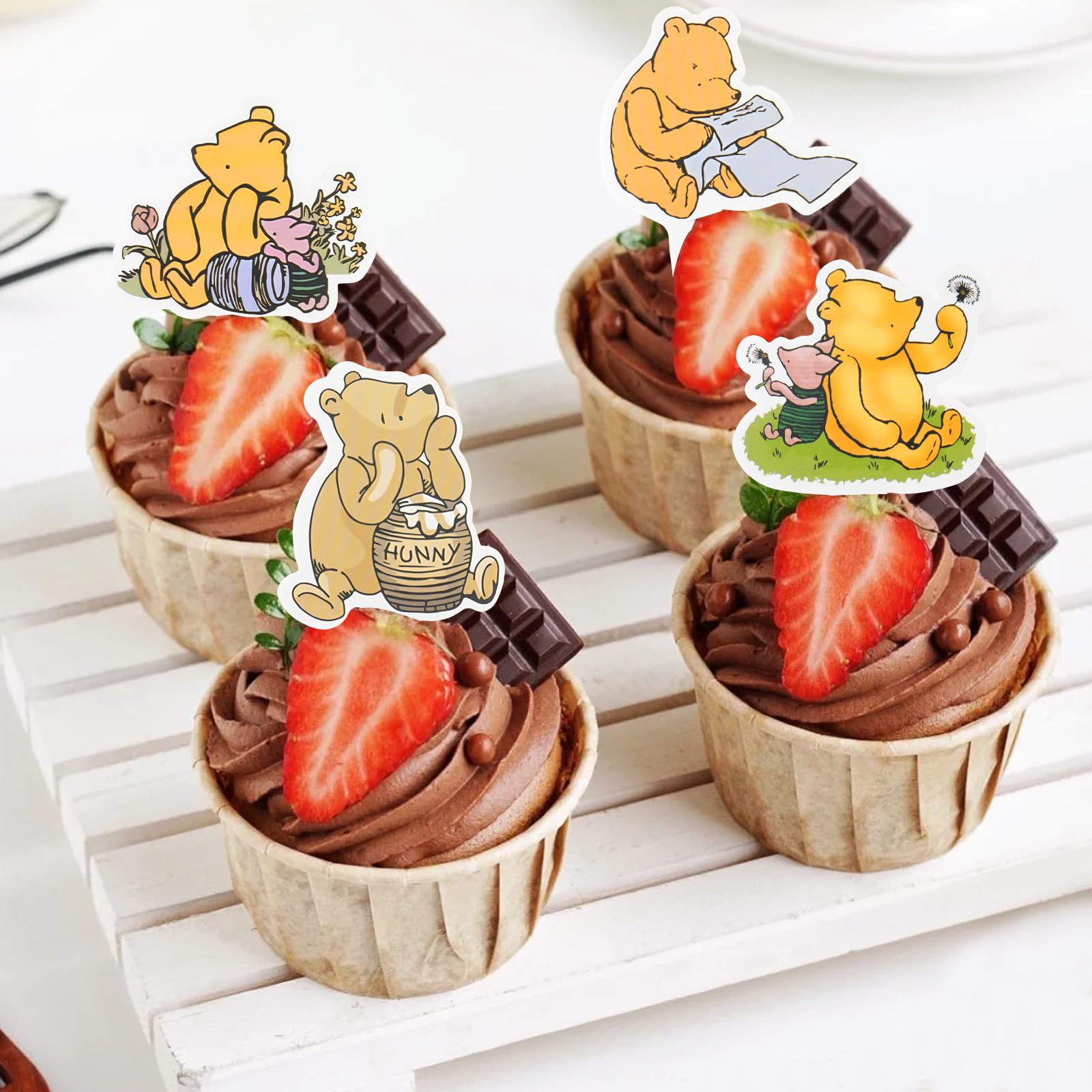48 Pcs Classic Winnie Cupcake Toppers Cake Topper Cute Baby Shower Decorations Adorable For Bee Themed Party Decor Welcome Baby First Birthday
