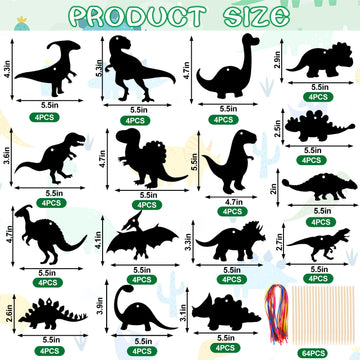 Droutti 64 Sets Dinosaur Theme Scratch Cards Rainbow Scratch Paper Dinosaur Crafts Art Card Kit DIY Scratch Dinosaur Paper with Wood Stylus and Ribbon