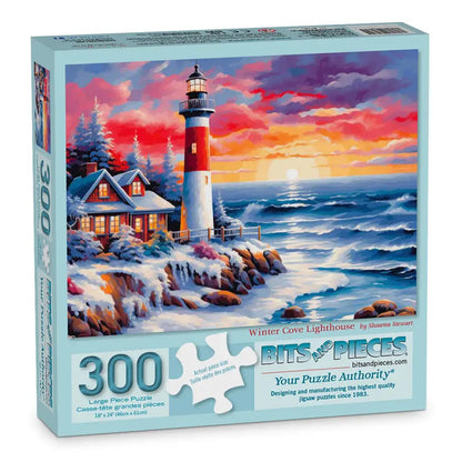 Bits and Pieces 300 Piece Puzzles for Adults 300 Large Pieces 18" x 24" Jigsaw Puzzles, Winter Seascape, Random Die Cut, No 2 Pieces Alike, Winter
