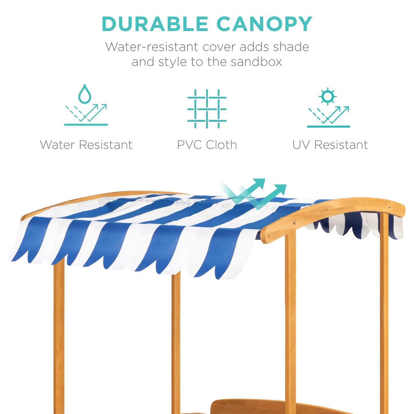 Best Choice Products Kids Wooden Cabana Sandbox Play Station for Children, Outdoor, Backyard w/ 2 Bench Seats, UV-Resistant Canopy Shade, Fabric