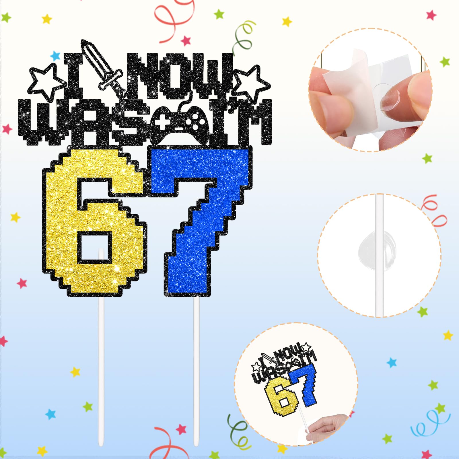 I WAS 6 NOW I'M 7 Cake Topper, 6 7 Birthday Decorations for Boy 7 Year Old