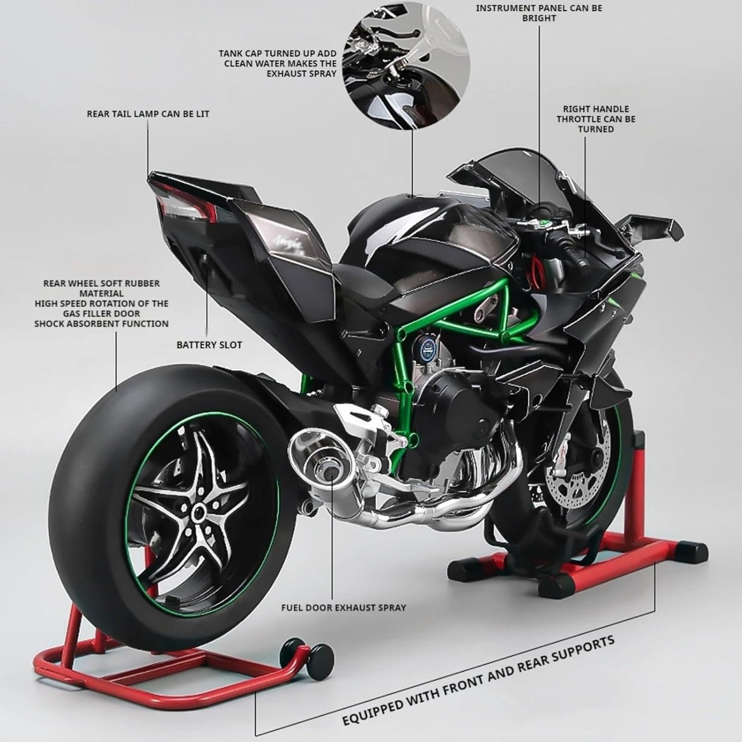 HTLNUZD 1/6 Scale H2R Alloy Diecast Motorcycle with Sound & Light Features High Gloss Spray Finish Rubber Tires Premium Collectible Gift (Diamond