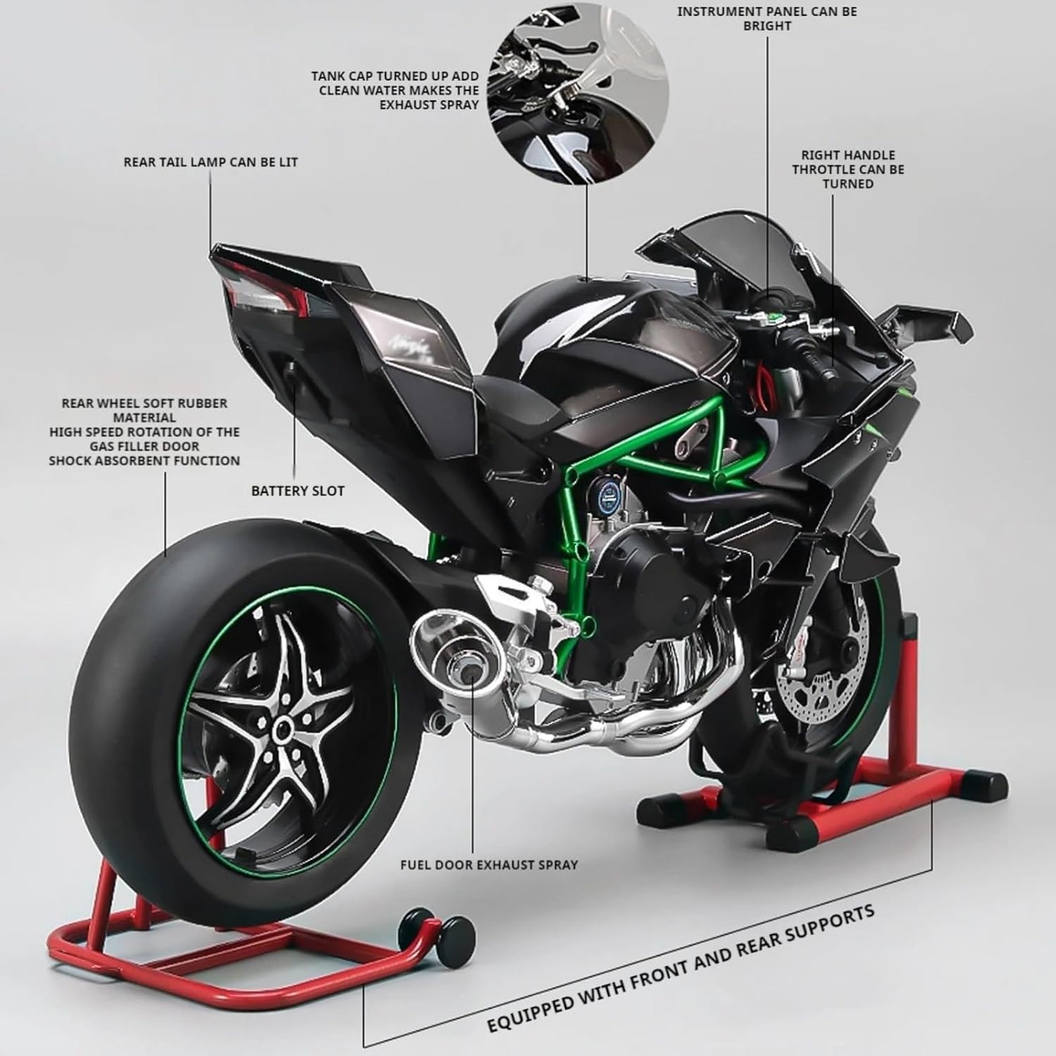 HTLNUZD 1/6 Scale H2R Alloy Diecast Motorcycle with Sound & Light Features High Gloss Spray Finish Rubber Tires Premium Collectible Gift (Diamond