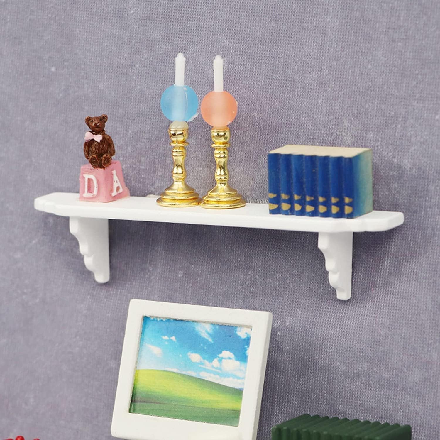 2Pcs White Dollhouse Wall Shelf,1:12 Scale Miniature Dollhouse Decor Accessories,Doll House Storage Wall Shelf for Kitchen Scene DIY Craft Ornament