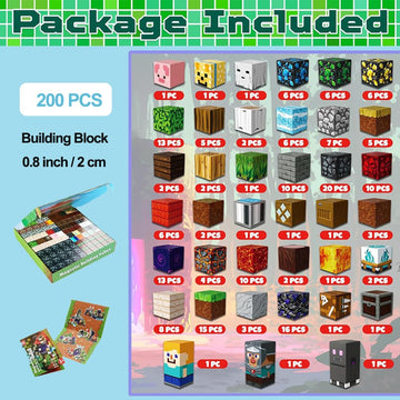 Wattlink Magnetic Building Blocks Set, 200 Pieces Pixel Style Construction Toys with Character Blocks, 0.8 Inch Cubes for Ages 3+, Non-Toxic