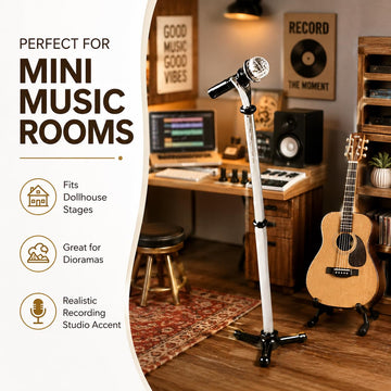 1/12 Scale Dollhouse Miniature Metal Microphone Stand, Adjustable Studio Recording Equipment for Music Room, Realistic Miniature Decor Accessories
