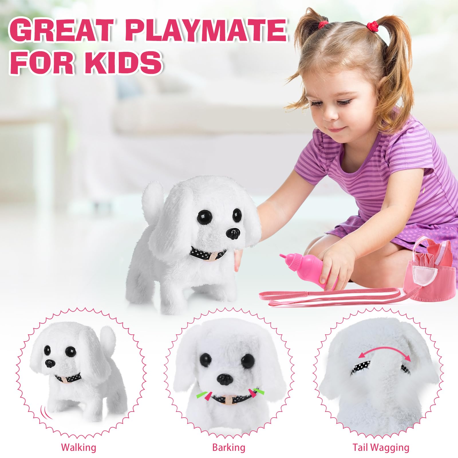 15 Pcs Robot Puppy Dog Toys for Girls Kids Boys, Realistic Robot Puppy Toys with Walk & Bark, Toy Gifts for 3 4 5 6 Year Old, Ideas 3 4 5 6 Year Old
