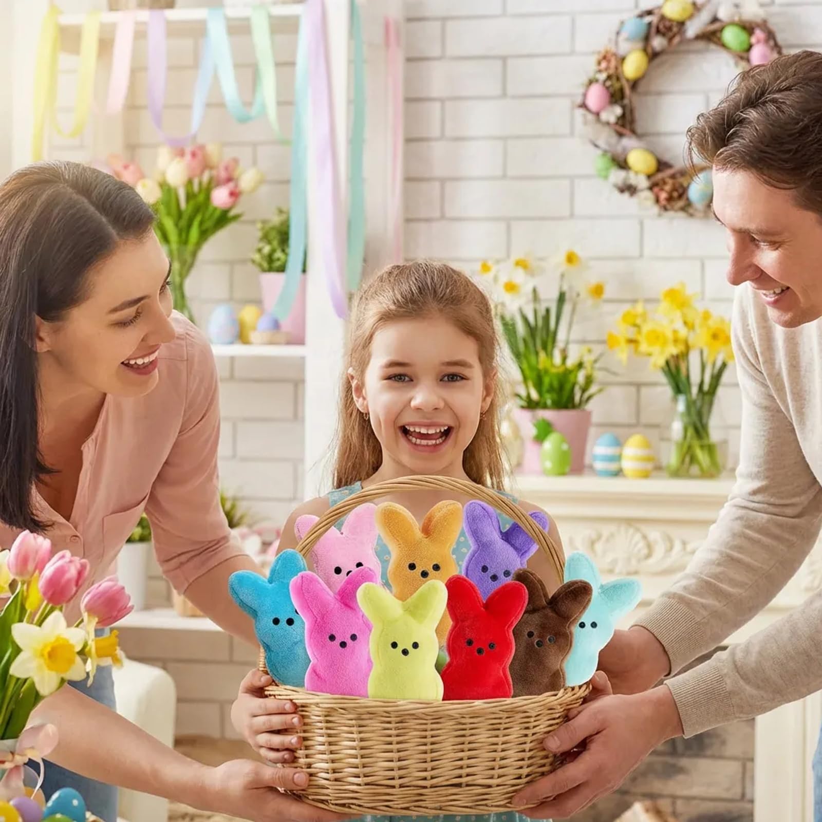 Rdogeia 16PCS Easter Stuffed Bunny Plush Toys,Easter Basket Stuffers Egg Fillers,Easter Bunny Bulk Stuffed Animals Plushie for Kids Boys Girls Party