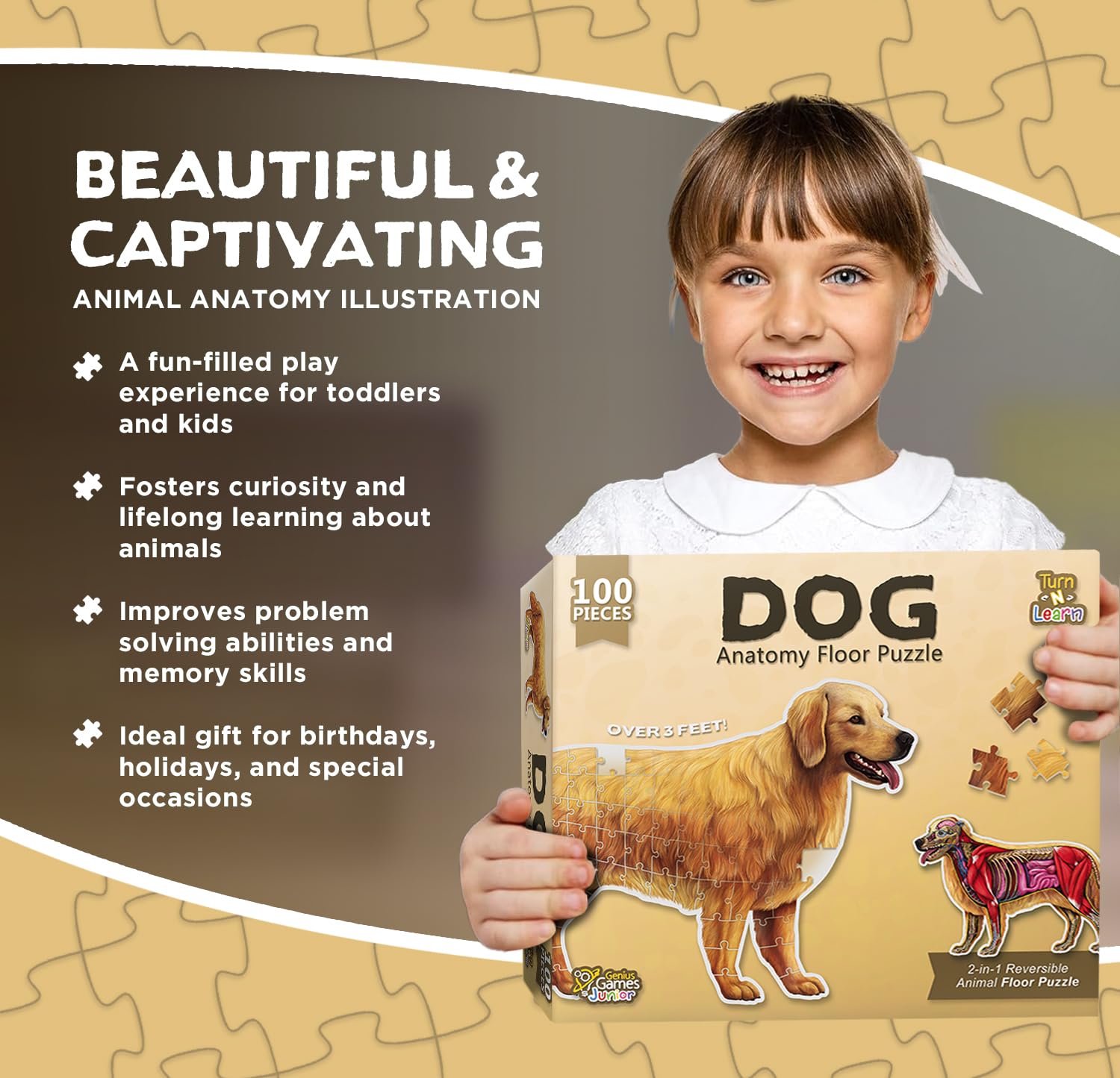 Dog Animal Anatomy Floor Puzzle | 100-Piece Double-Sided Jigsaw Puzzle | Large Floor Puzzle for Kids Ages 4-8, 3-5, 8-10 | Fun and Educational STEM