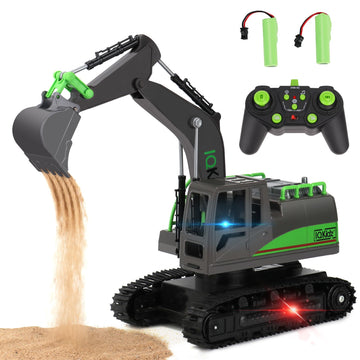 IQKidz Remote Control Excavator Toys for Boys 4-7 Yrs Old - Best Birthday Gift for Kids Age 3 5 8 9 10+, Metal Shovel Construction Vehicles with Light