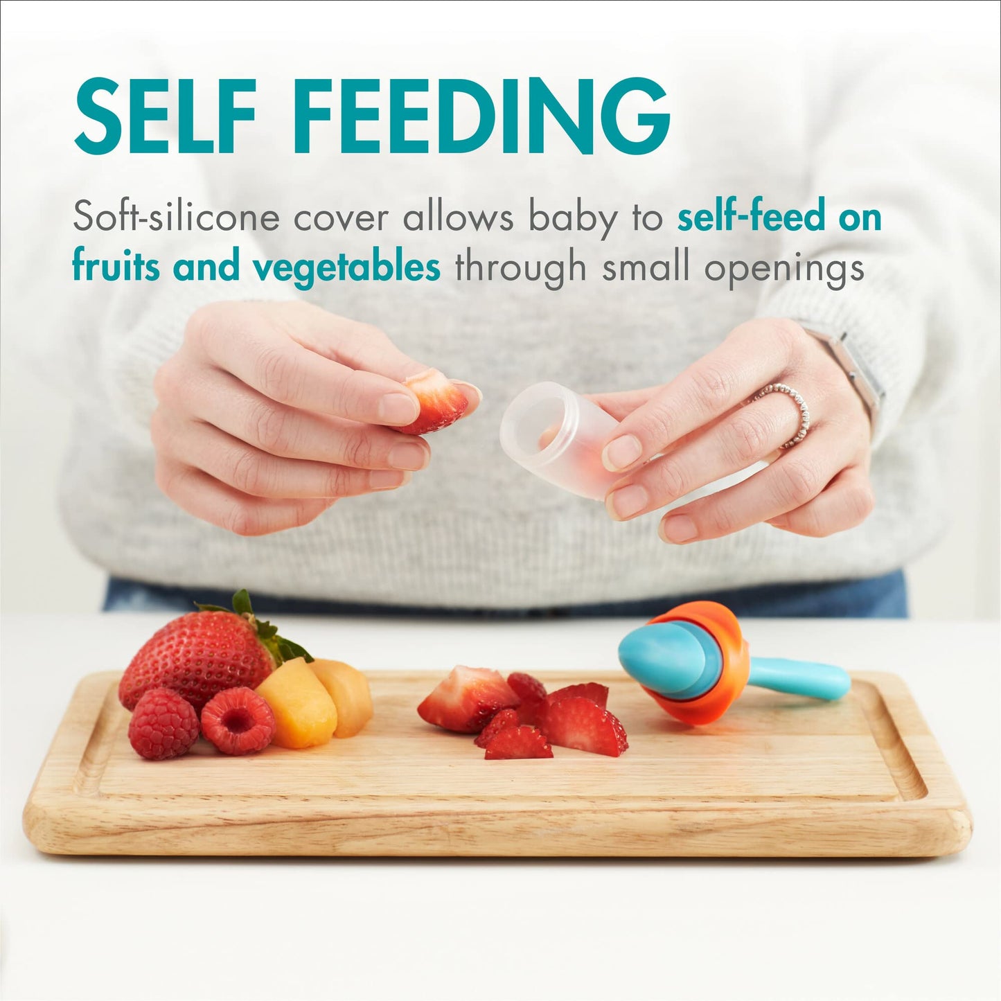Boon Pulp Silicone Baby Fruit Feeder - Soft Silicone Baby Feeding - Fruit and Vegetable Baby Led Weaning Supplies - Baby Feeding Essentials
