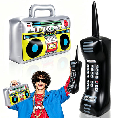 2Pcs Inflatable Radio Boombox Inflatable Mobile Phone,80's 90's Phones for Retro Hip Hop Theme Party Decor,Birthday Photo Supplies Gifts