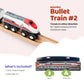 Maxim Enterprise, inc. Wooden Bullet Train, Wooden Train Set of 2 Modern Engines 1 Sleek Passenger Car with Magnetic Connectors, Compatible