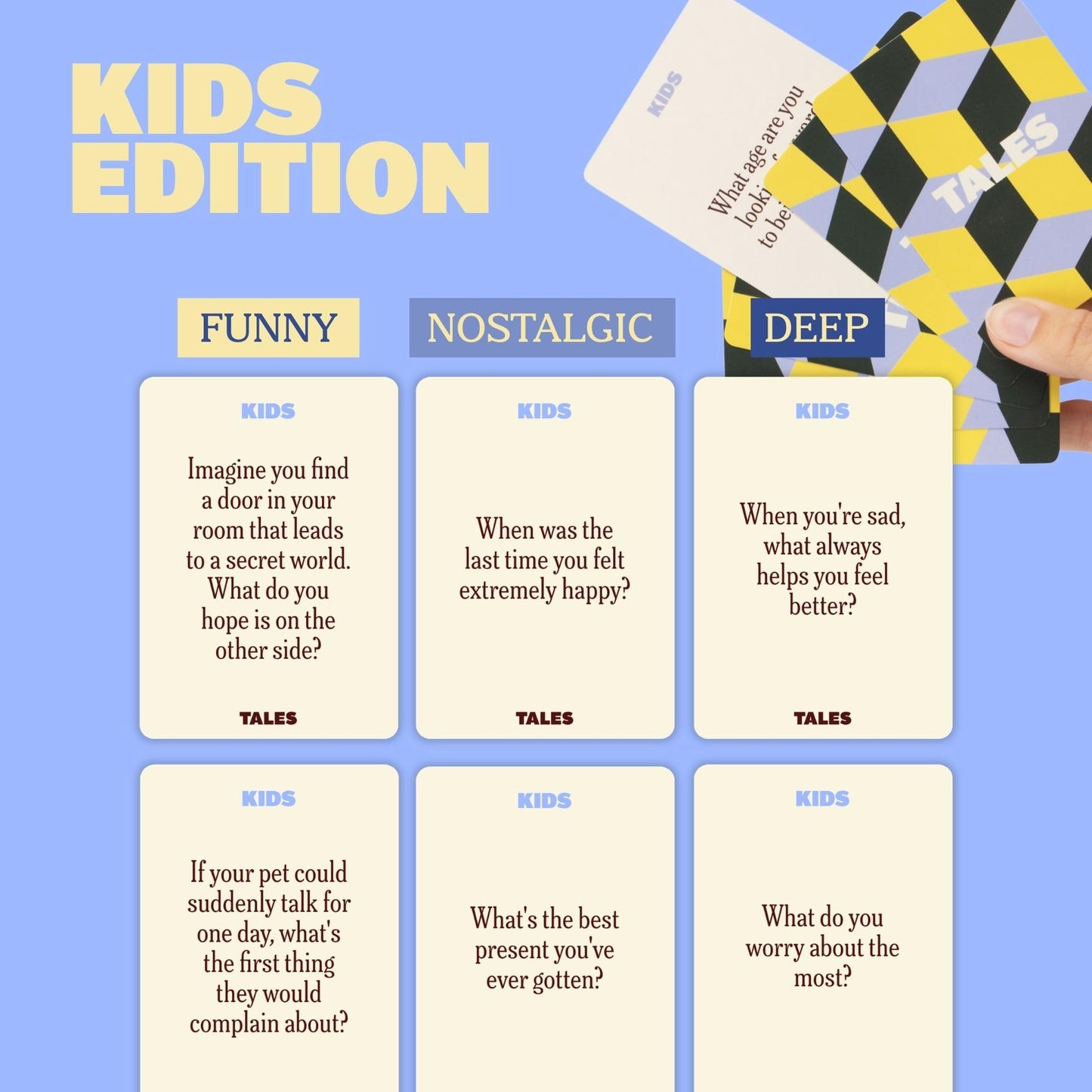 TALES 150 Conversation Cards, Kids Edition, Fun Family Games for Kids, Perfect for Dinners, Road Trips, Classrooms & Game Nights, Gifts & Gatherings