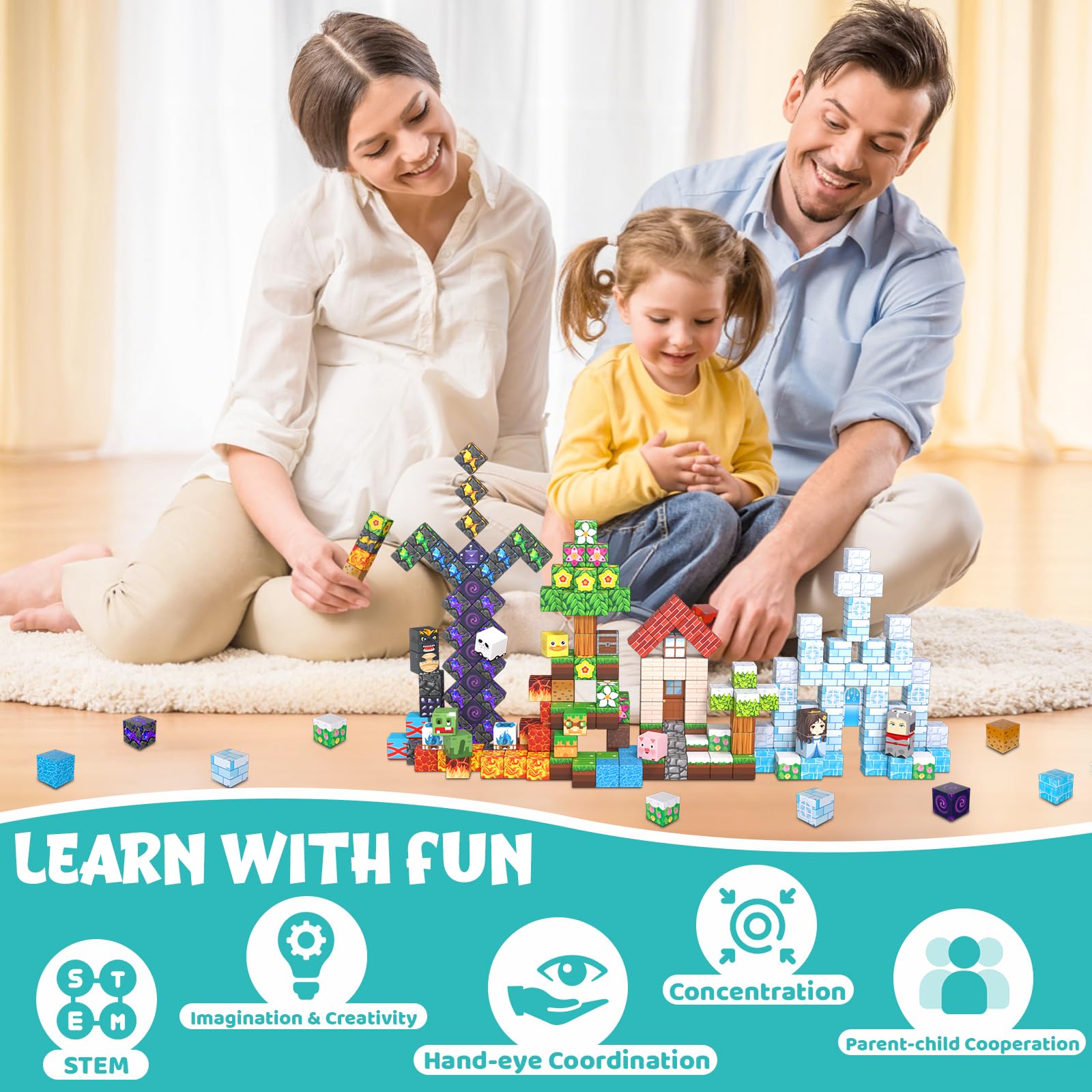 LAYVIC 200PCS Magnetic Building Blocks, Magnet Toys Magnetic Cubes, Magnetic Blocks for Kids Ages 4-8, Stacking Magnet Blocks STEM Building Toys