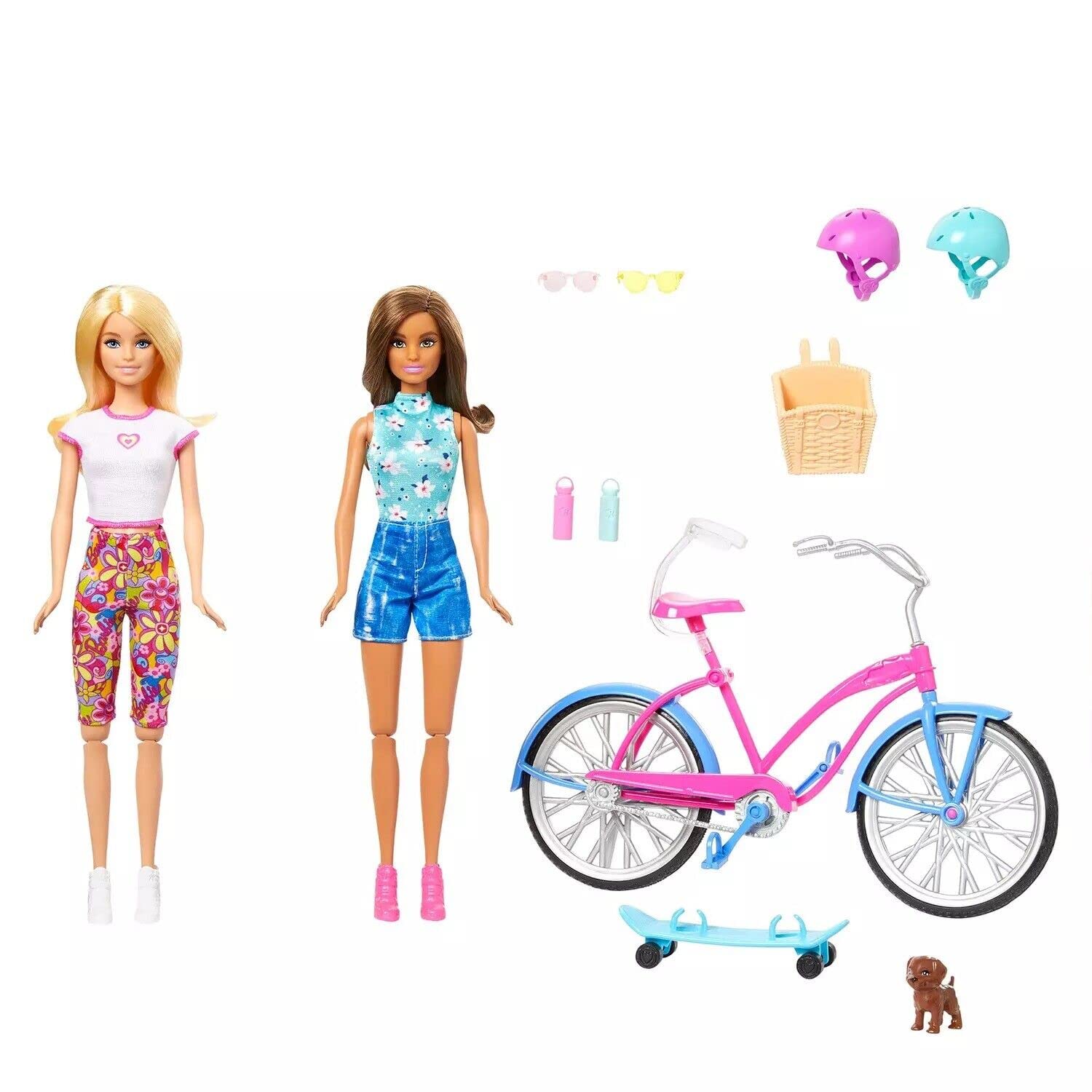 Barbie Outdoor Bike Playset Bundle Blonde and Brunette Doll with Puppy Summer Fun Set, HJY84