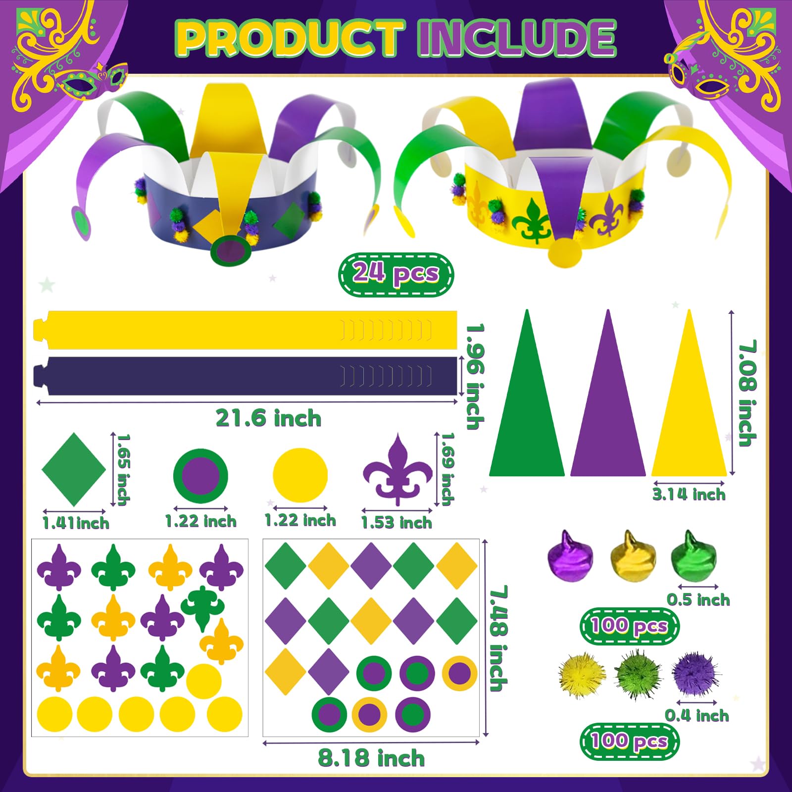 24pcs Carnival Masquerade Crown Craft Kits Carnival Paper DIY Hat Make Your Own Comedy Tragedy Face Crown Party Accessory for Masquerade Parties