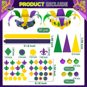 24pcs Carnival Masquerade Crown Craft Kits Carnival Paper DIY Hat Make Your Own Comedy Tragedy Face Crown Party Accessory for Masquerade Parties