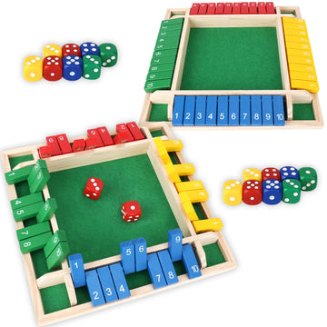 Wewounyl Shut The Box Game Wooden (2-4 Players) with Dices for Classroom, Home, Party and Pub, Math Games Classics 4 Sided Tabletop Version Easy