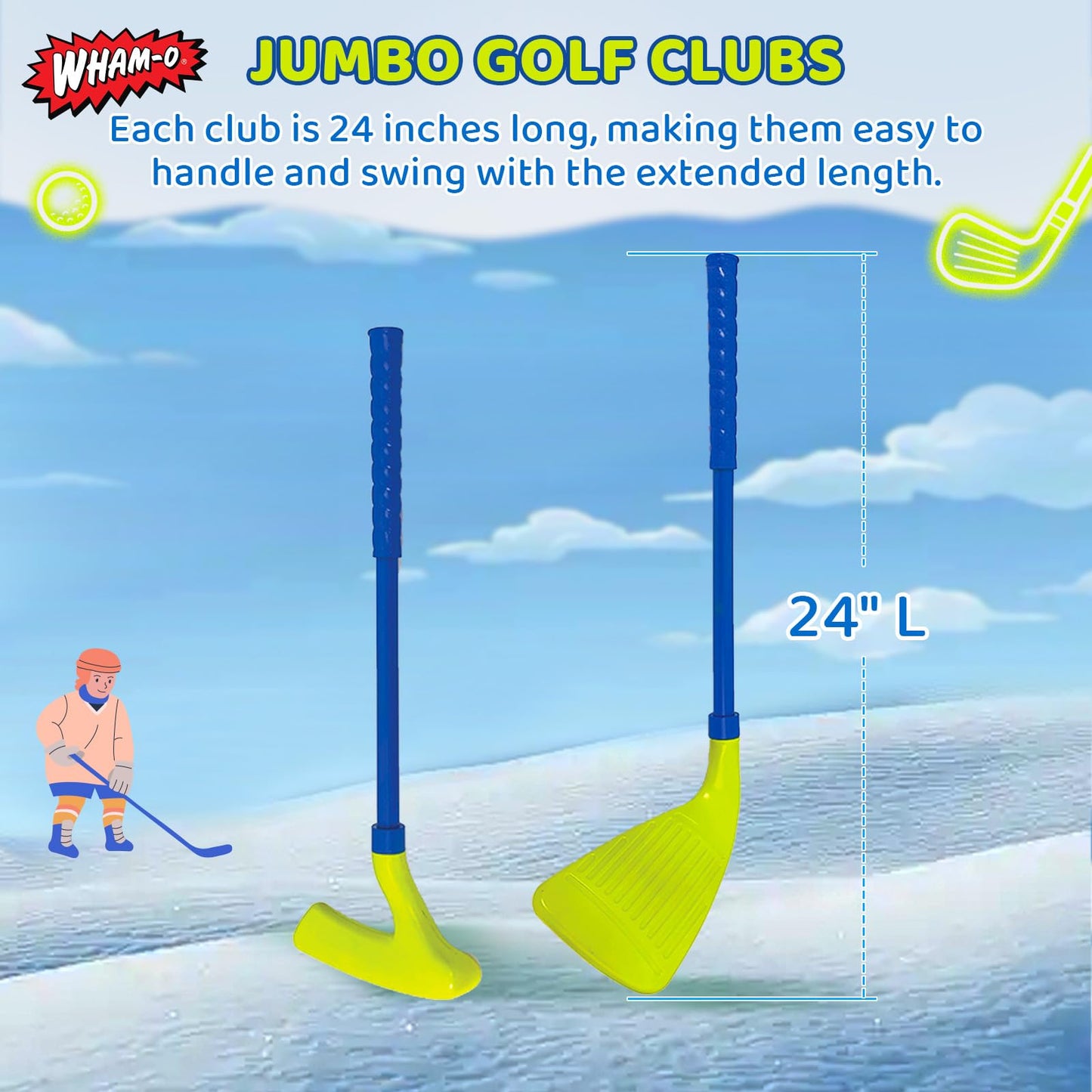 Wham-O Winter Outdoor Snow Golf Game Set for Kids and Adults, Backyard Golf Set for Fun Winter Activity, Includes 2 Golf Balls, 2 Golf Clubs, and 3