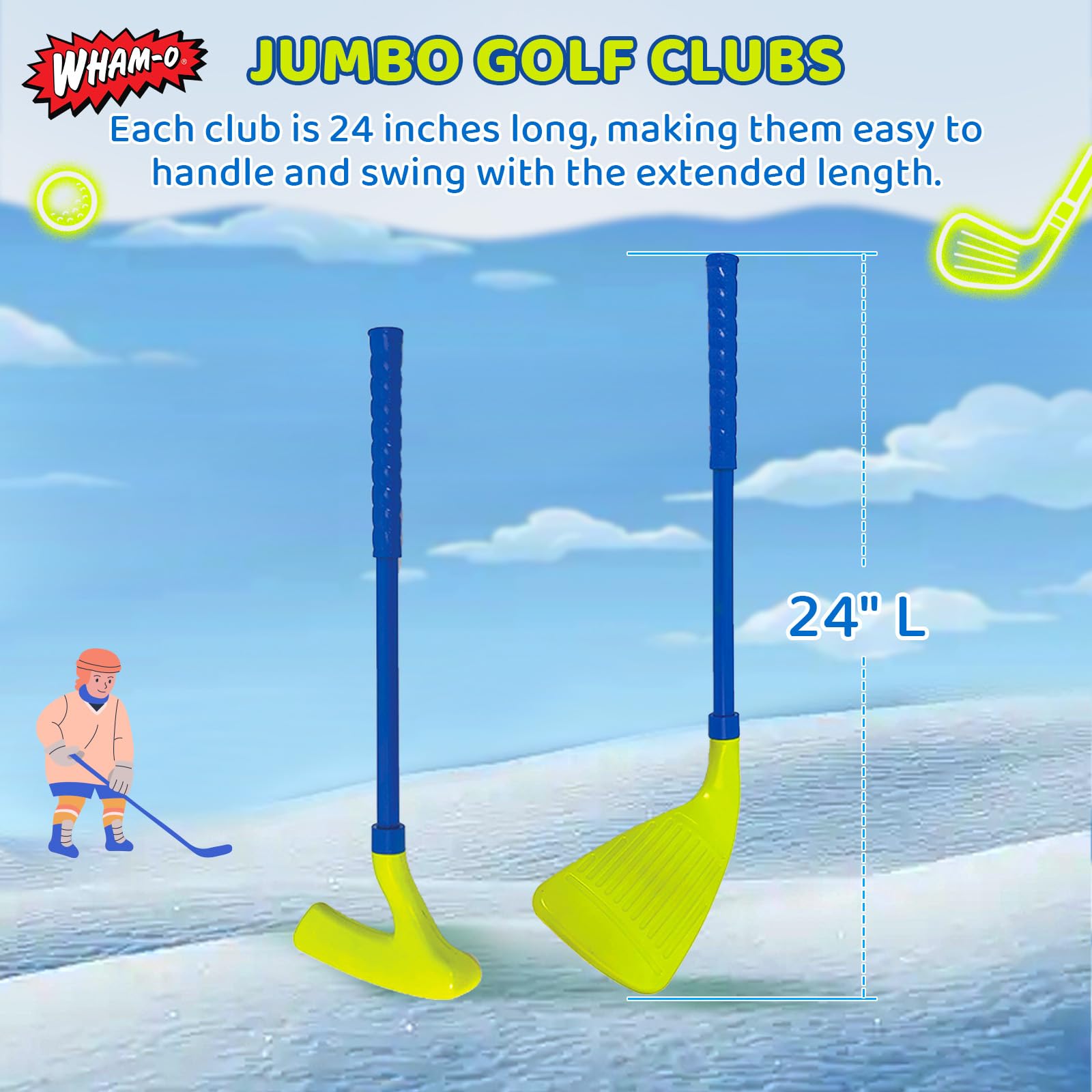 Wham-O Winter Outdoor Snow Golf Game Set for Kids and Adults, Backyard Golf Set for Fun Winter Activity, Includes 2 Golf Balls, 2 Golf Clubs, and 3