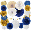 Navy-Blue White Gold Party-Decorations - 20pcs Graduation 2026 Paper Lanterns Fans,Tissue Pom Poms,Honeycomb Ball,Birthday Bridal Celebration