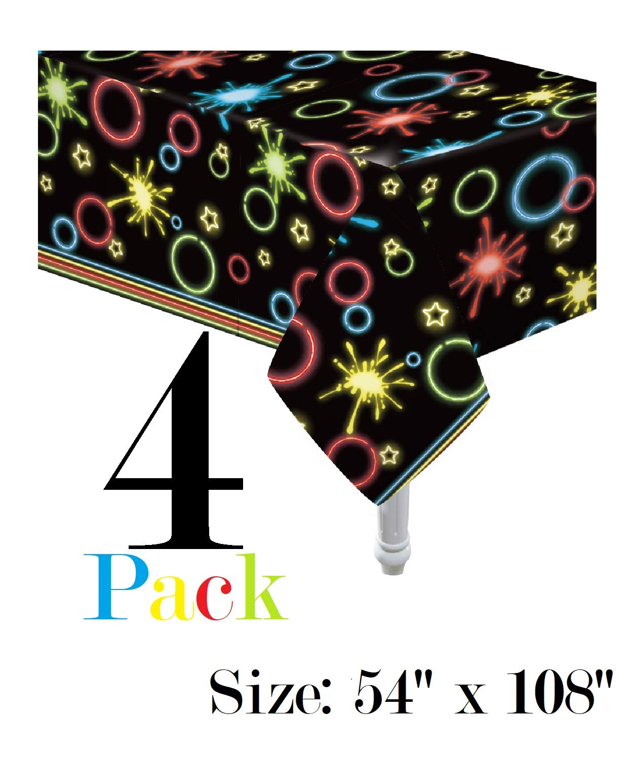 Oojami 4 Pack Glow Party Neon Plastic Table Covers Tablecloth Ideal for Glow in the Dark Parties Cosmic Theme Parties, Glow Neon Decor, Glow Theme All