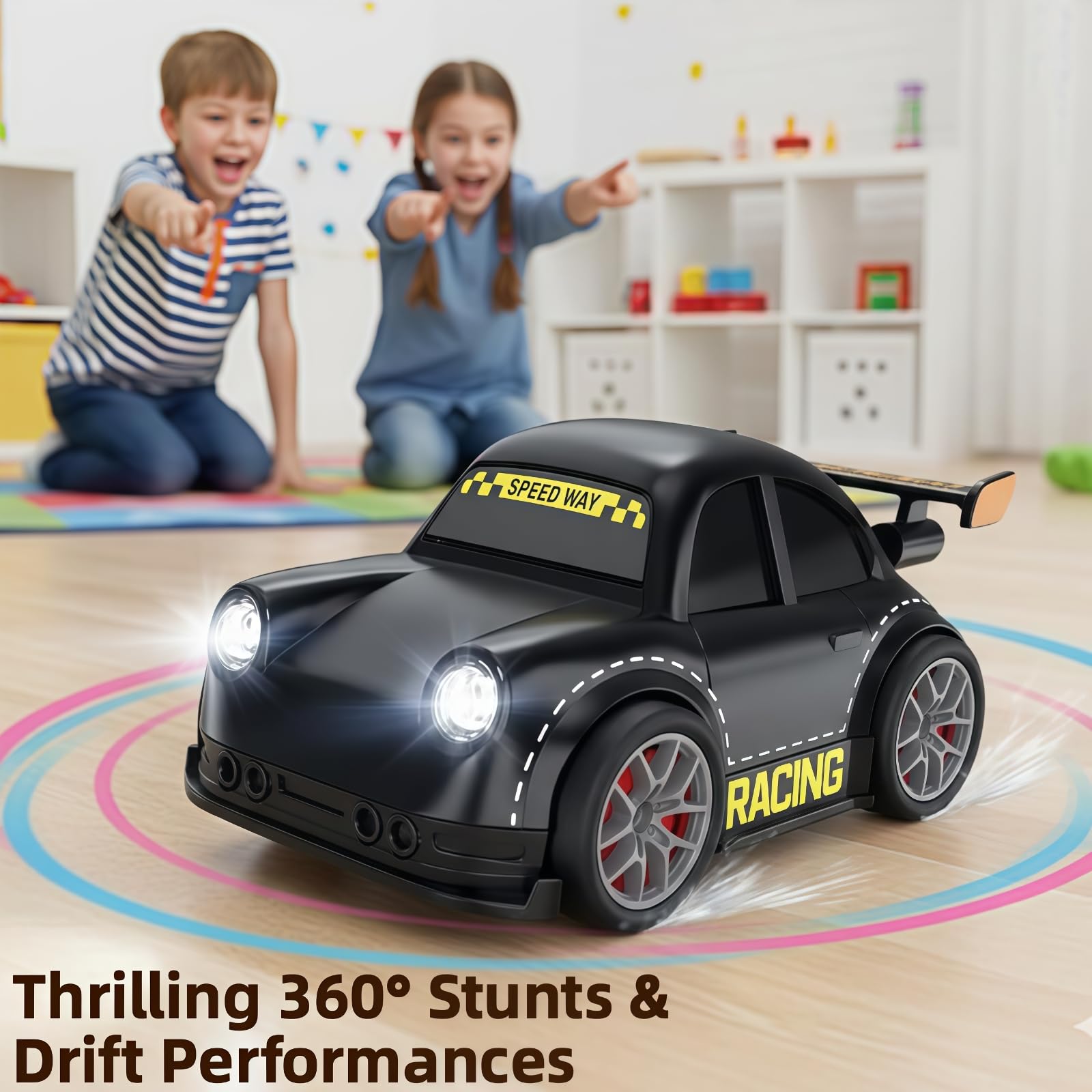 PanniOhye 3-in-1 Smart RC Car with Follow & Escape Modes, 360° Stunt Drift, Voice/Light Effects, and Pet Play Mode, 4WD Remote Control Car Toy