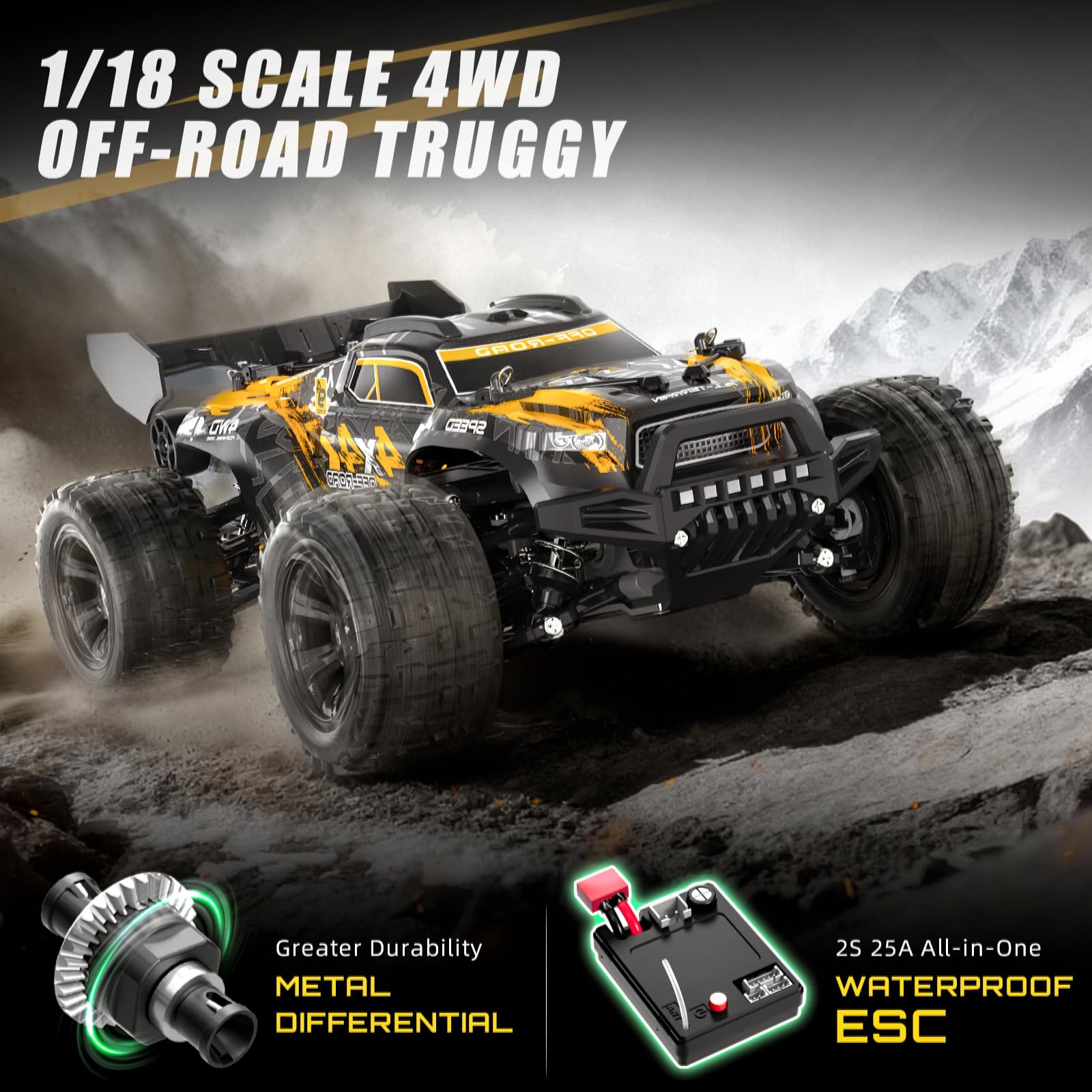 YESHIN 1:18 All Terrain RC Car for Adults, 36KM/H High Speed RC Monster Truck, 4X4 Waterproof Remote Control Car with Two 7.4V 1500mAh Rechargeable