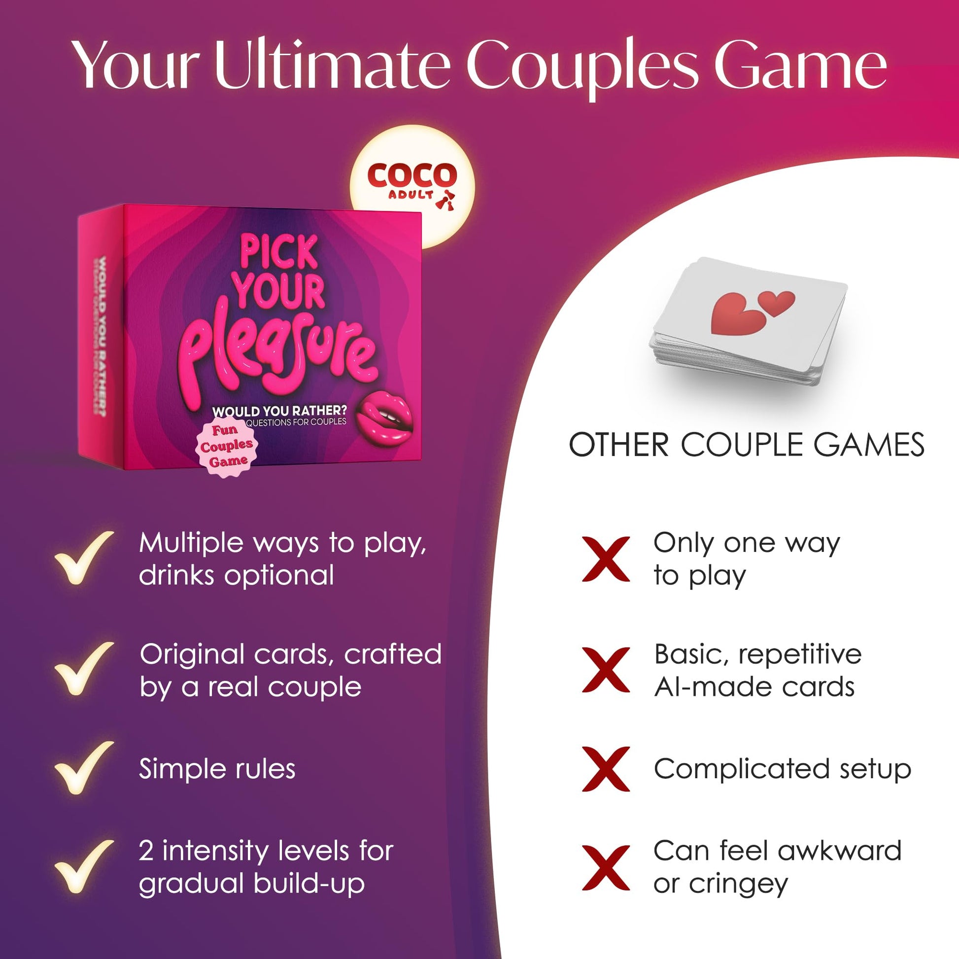 COCO ADULT Playful Would You Rather Card Game for Couples - 200 Spicy Conversation Cards & Date Night Dares | Fun Gaming Cards for Two | Relationship