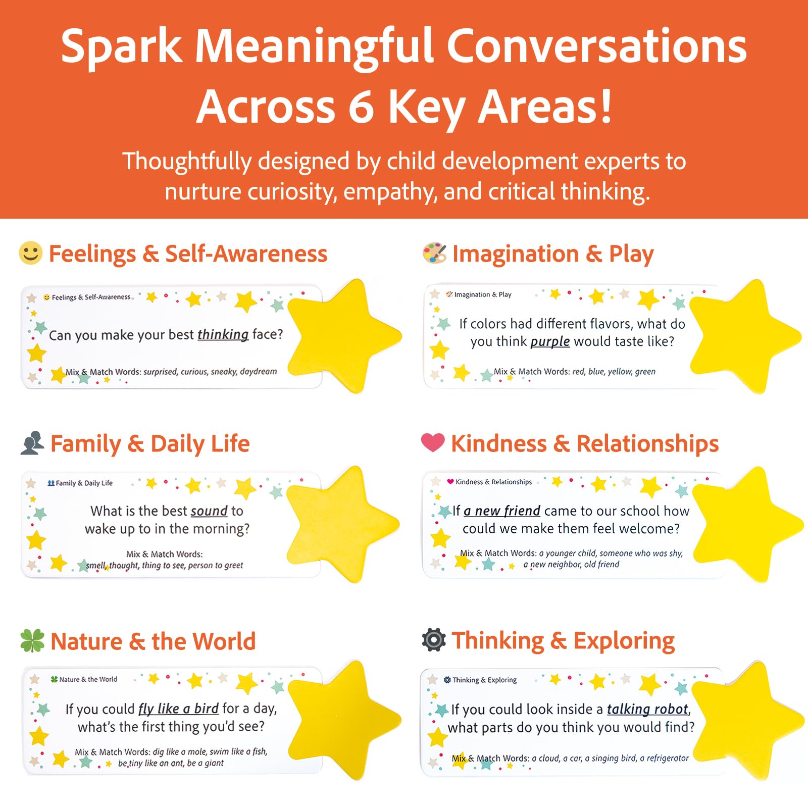 TALK & BOND Family Conversation Starter for Kids Ages 3-6 | 300 Questions + 180 Follow-Ups | Screen-Free Social Emotional Learning (SEL) Game