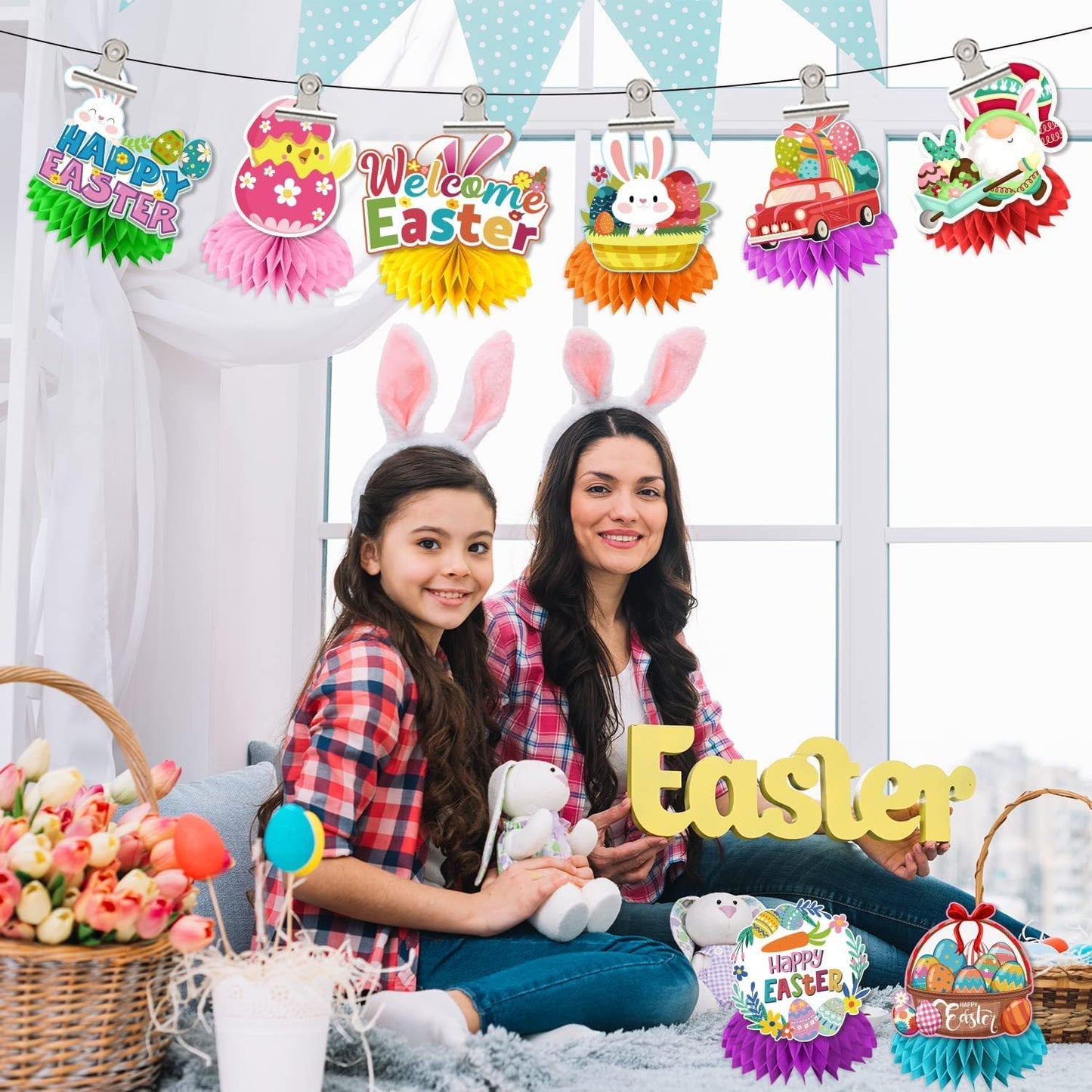 Easter Party Decorations, 8 Pcs Easter Honeycomb Centerpieces, Easter Bunny Egg Honeycomb Centerpiece, Easter Decoration, Happy Easter Honeycomb