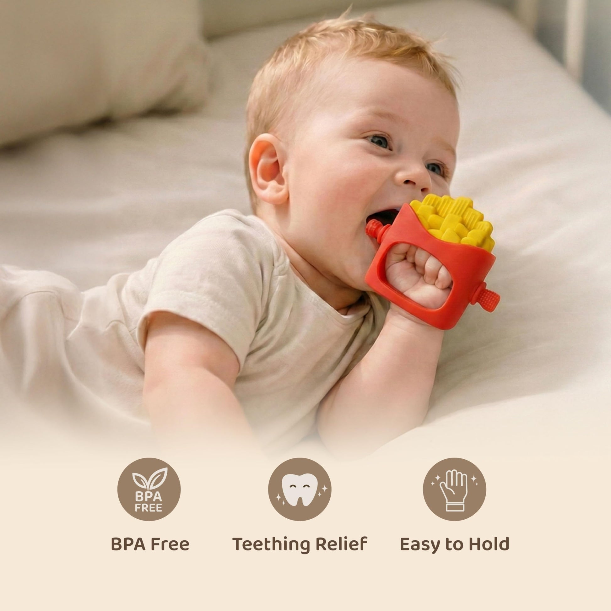 French Fries Baby Teething Toys - Teething Mitten, Baby Chew Toy, Teethers for Babies 3-6 Months and 6-12 Months, Newborn Essentials Must Haves