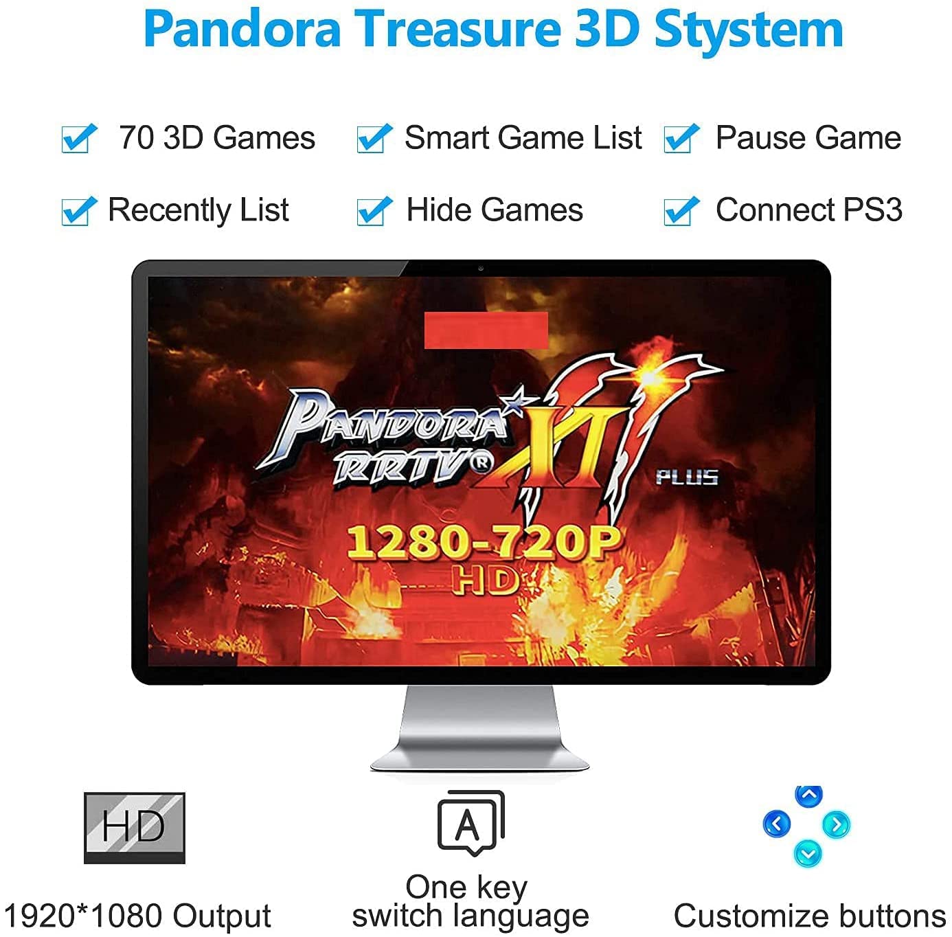 Pandora Treasure 3D Arcade Game Console - 30000 Games Installed, Search Game, Support 3D, Add More Games, 1280x720P, Favorite List, 4 Players Online