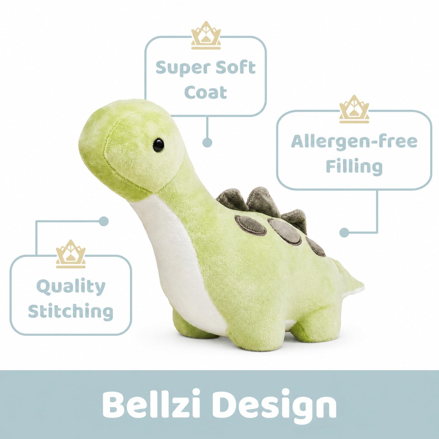 Bellzi Brontosaurus Cute Stuffed Animal Plush Toy - Adorable Soft Dinosaur Toy Plushies and Gifts - Perfect Present for Kids, Babies, Toddlers