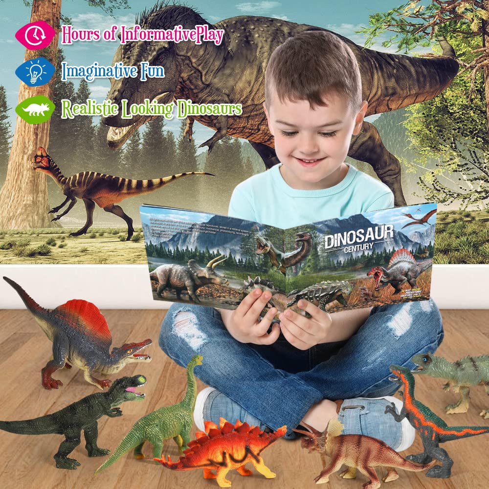 FRUSE Jurassic Dinosaur Toys,12 PCS Realistic Dino Figurines,Educational Dino Figure Playset with Information Dino Book,Dinosaur Toys for Kids 3-5