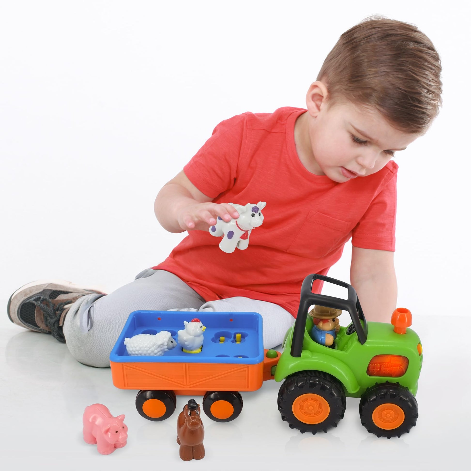 Kiddieland Light & Sound Farm Tractor Playset with Motorized Trailer