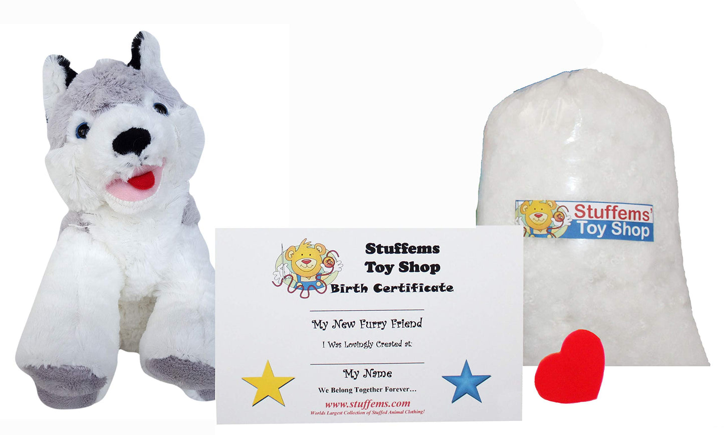 Stuffems Toy Shop Make Your Own Stuffed Animal Mini 8 Inch Snowshoe the Husky Dog Kit - No Sewing Required!