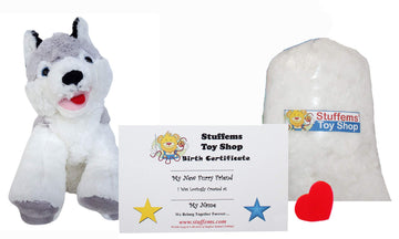 Stuffems Toy Shop Make Your Own Stuffed Animal Mini 8 Inch Snowshoe the Husky Dog Kit - No Sewing Required!