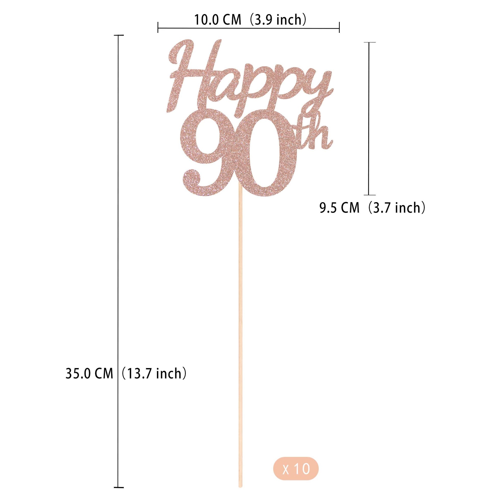 Happy 90th Birthday Centerpiece for Table, Double-Sided Glitter Party Decorations, Fabulous Table Toppers for Anniversary (Rose Gold, 10 Pack)