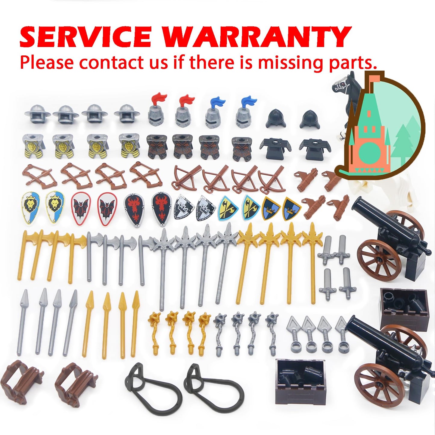 BroTex Knights People Accessories Building Block - Medieval Weapon Armor Swords Helmet Horse, Castle Knight Shield Spear, MOC Bricks Parts Toys Sets
