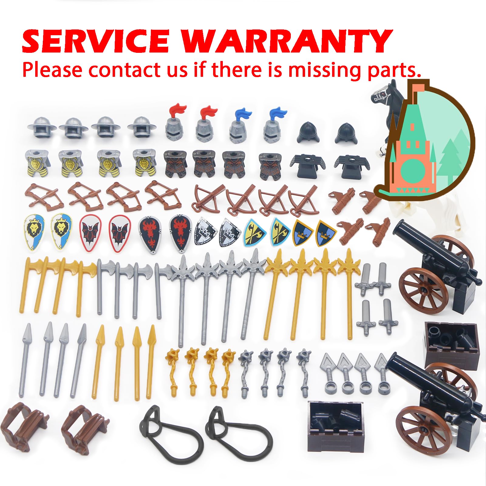 BroTex Knights People Accessories Building Block - Medieval Weapon Armor Swords Helmet Horse, Castle Knight Shield Spear, MOC Bricks Parts Toys Sets