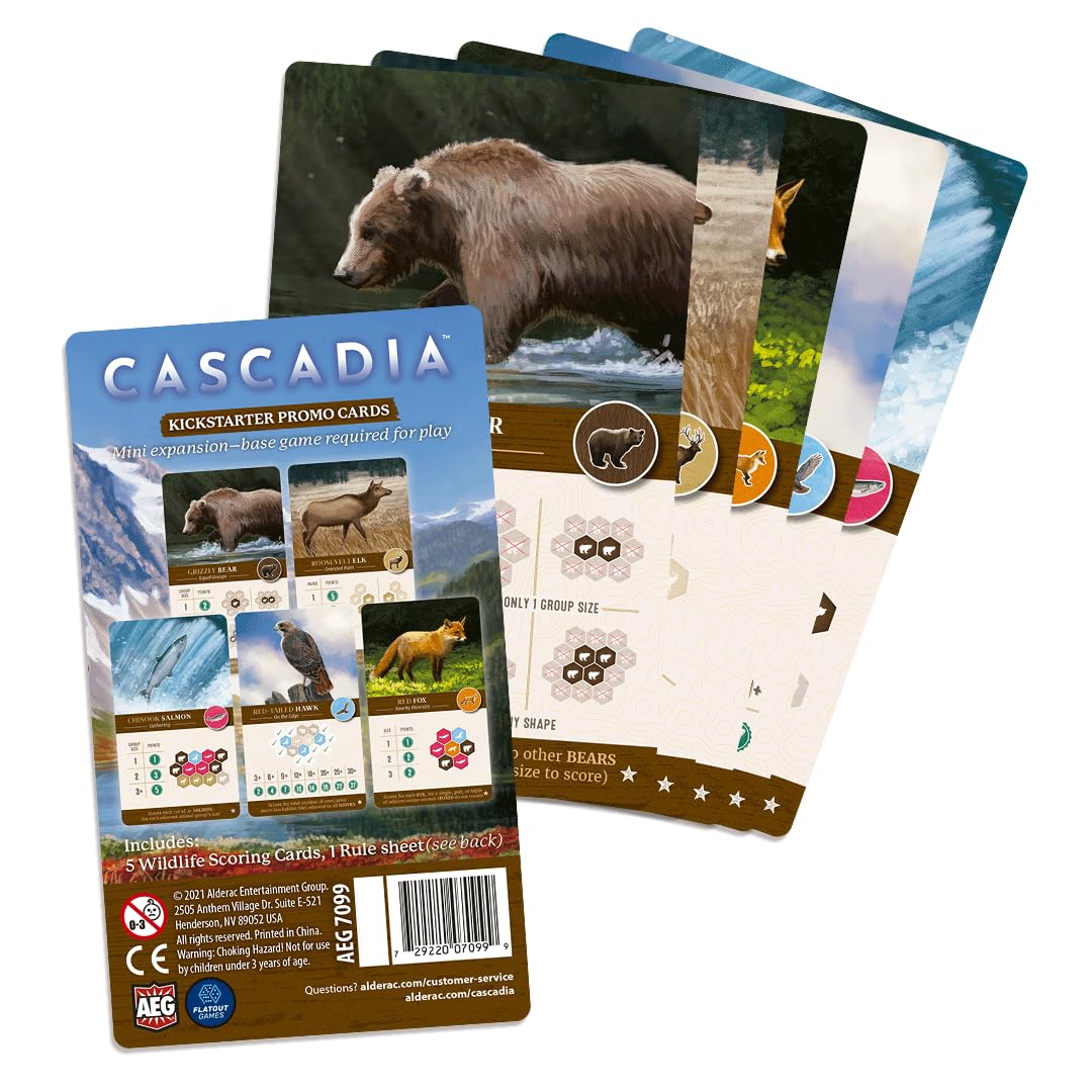 AEG & Flatout Games | Cascadia Kickstarter Promo Cards Mini Expansion | Adds Wildlife Scoring Cards for more Replayability | Ages 10+