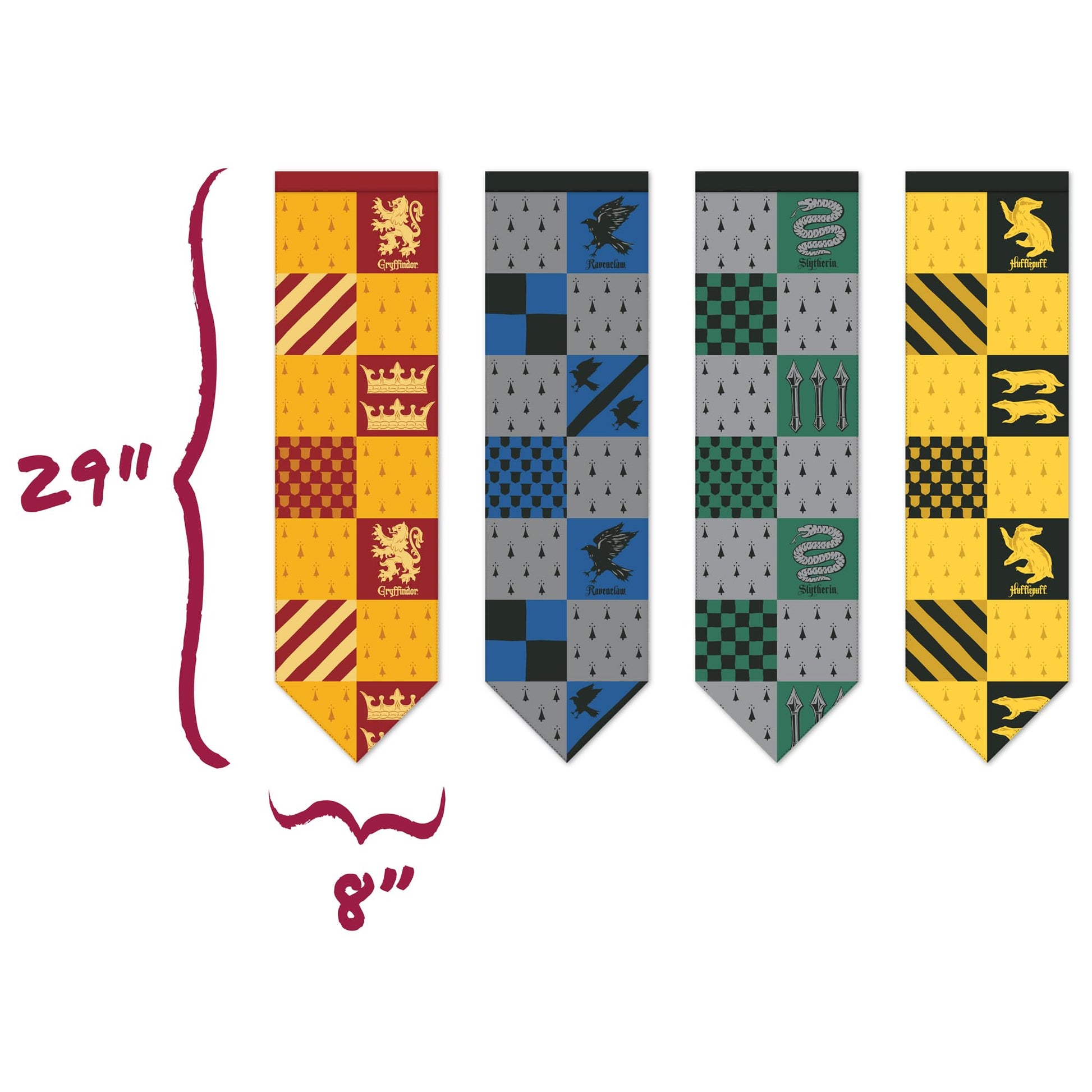 Conquest Journals Harry Potter Small Hogwarts House Quidditch Flags, Set of 4, Polyester, 8'' x 29'', Gryffindor, Slytherin, Ravenclaw & Hufflepuff