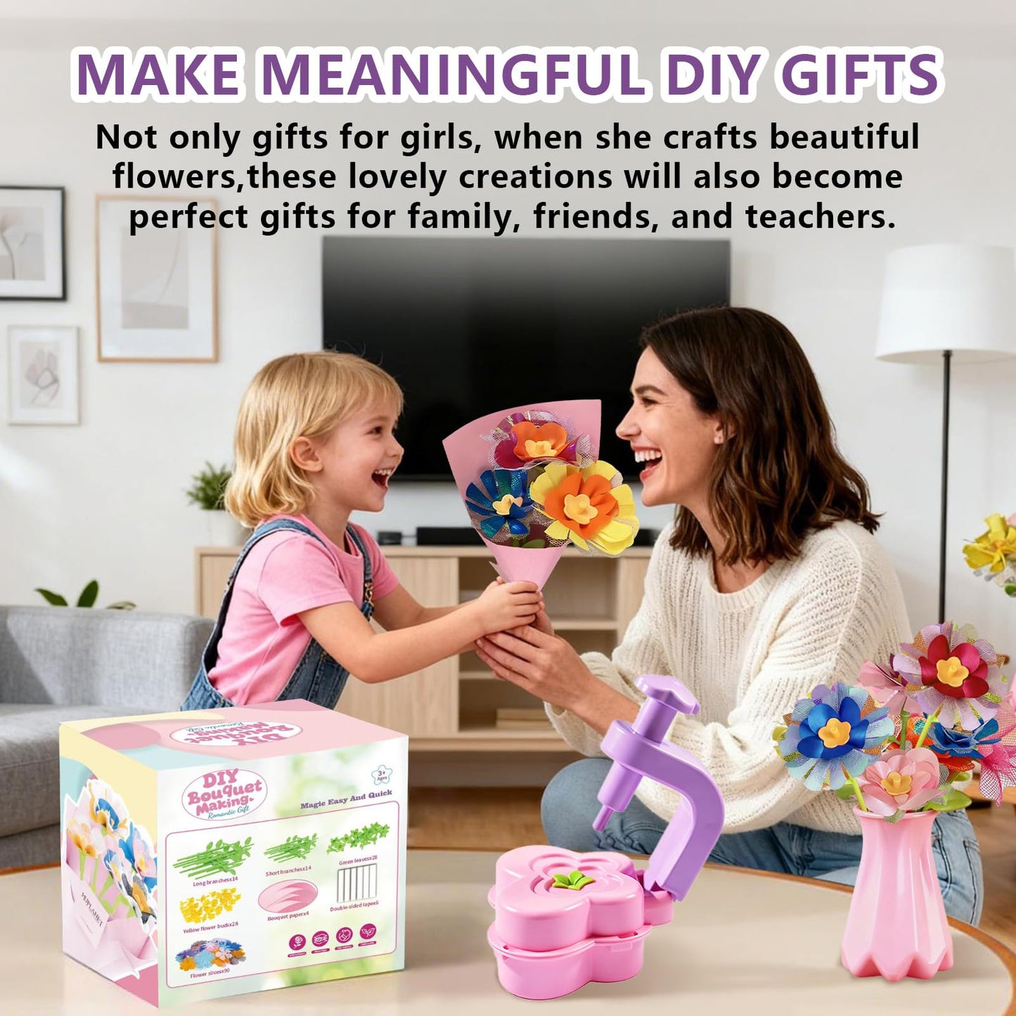 KnwkUY Fabric Flower Bouquets Toys - DIY Embossing Machine Craft Set - Create Your Own Bouquet with Embossing Machine, Educational STEM Toy for Girls