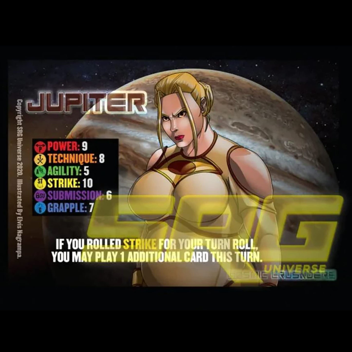 GTS Distribution Supershow Cosmic Crusader: Jupiter - Wrestling Card and Dice Game. SRG Structure Deck. Ages 12+, 2-6 Players, 10 Min Game Play