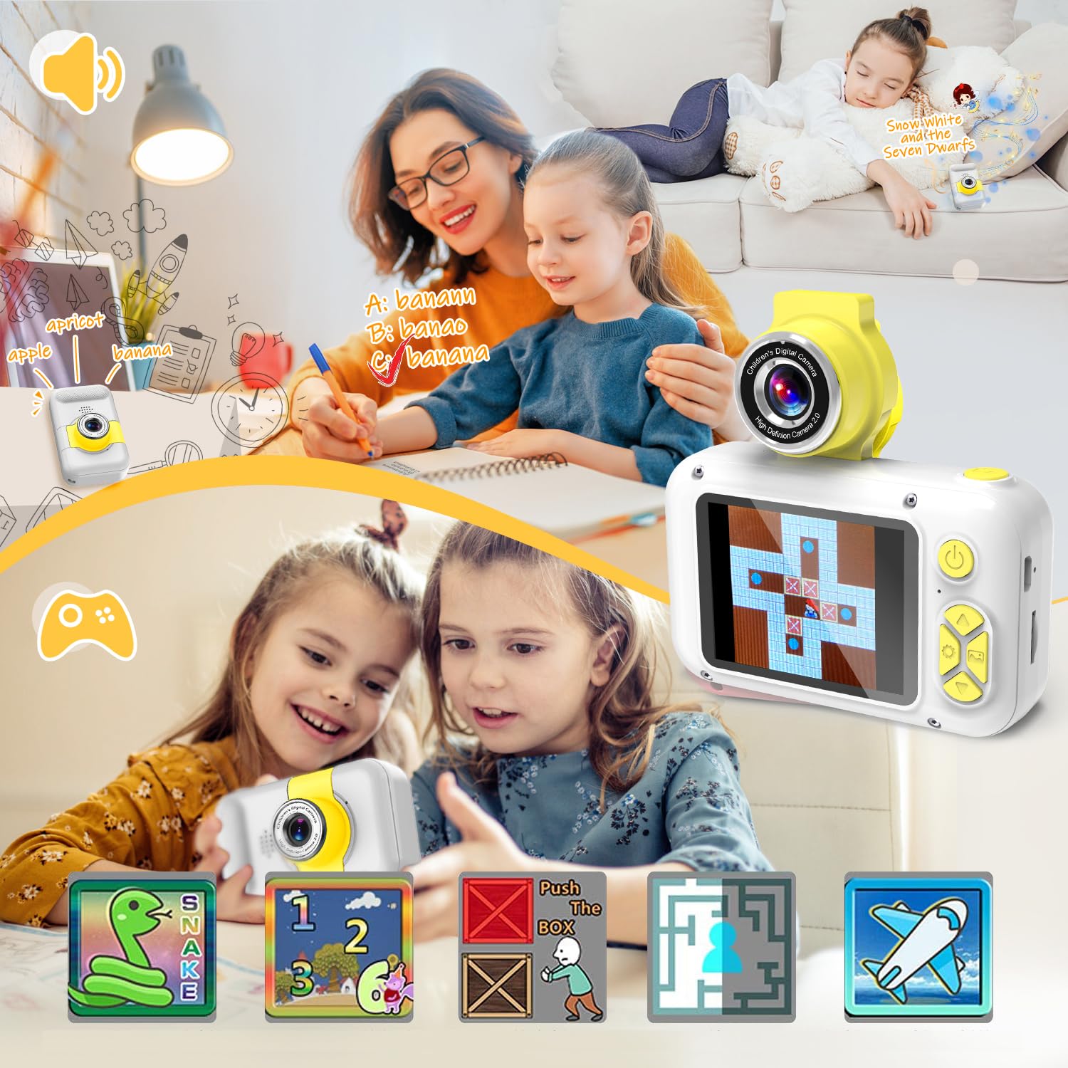 ARNSSIEN Kids Camera for Toddlers with 180° Flip Lens, 2.4 Inch IPS Screen Toddler Digital Camera for Kids 3-12, 32GB Card Included, Birthday Present