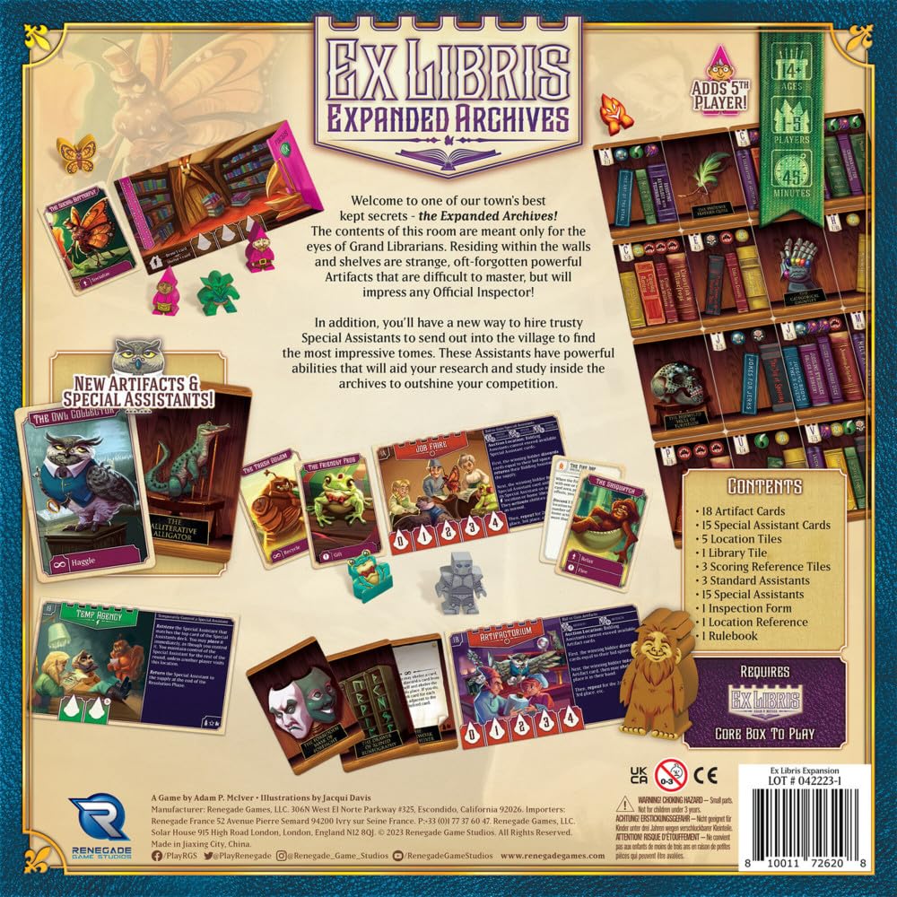 Renegade Game Studios Ex Libris Board Game Expansion with Five Player Components and Artifact Cards